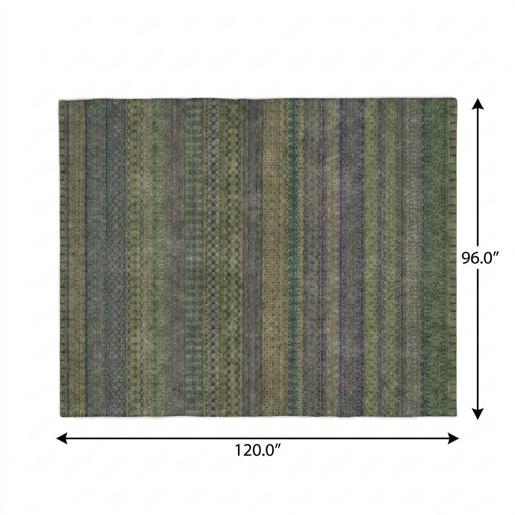 8' X 10' Olive Green And Green Striped Shag Washable Area Rug With UV Protection - HomeRoots - Flyclothing LLC