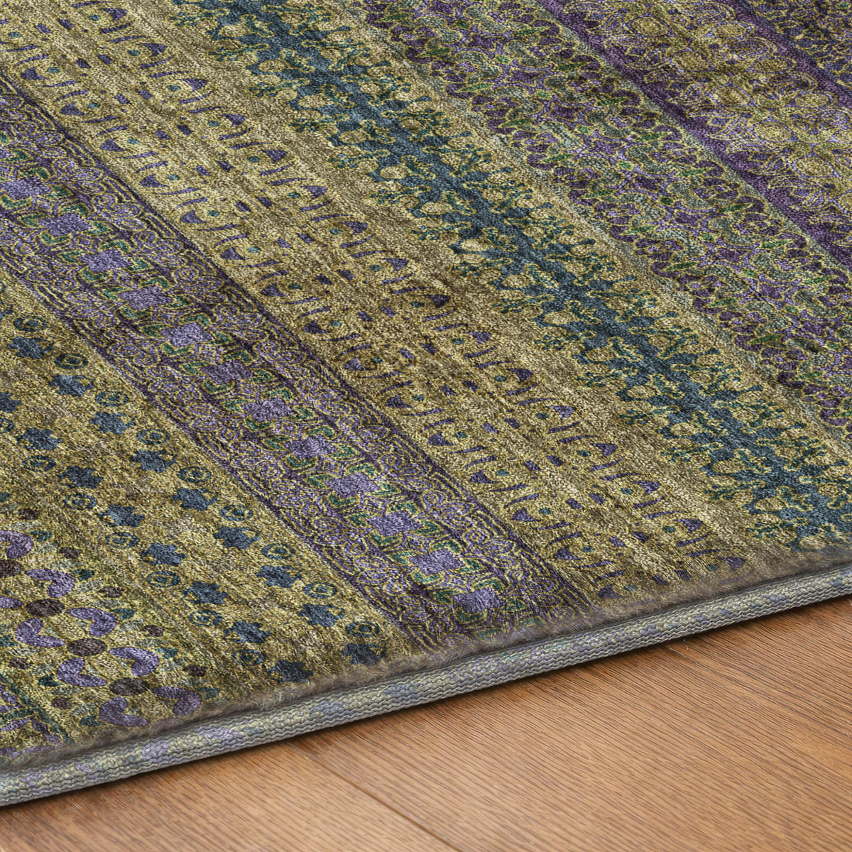 9' X 12' Olive Green And Green Striped Shag Washable Area Rug With UV Protection - HomeRoots - Flyclothing LLC