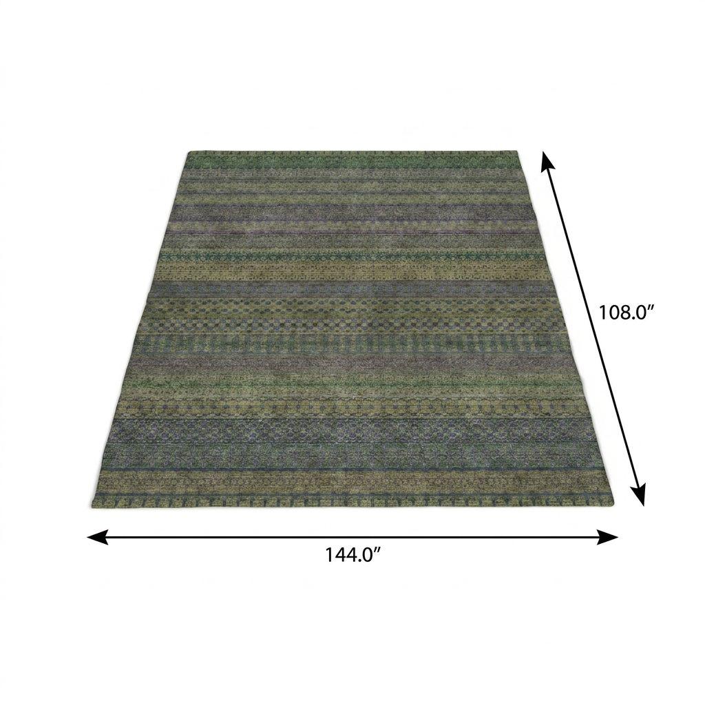 9' X 12' Olive Green And Green Striped Shag Washable Area Rug With UV Protection - HomeRoots - Flyclothing LLC