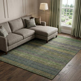 10' X 14' Olive Green And Green Striped Shag Washable Area Rug With UV Protection - HomeRoots - Flyclothing LLC