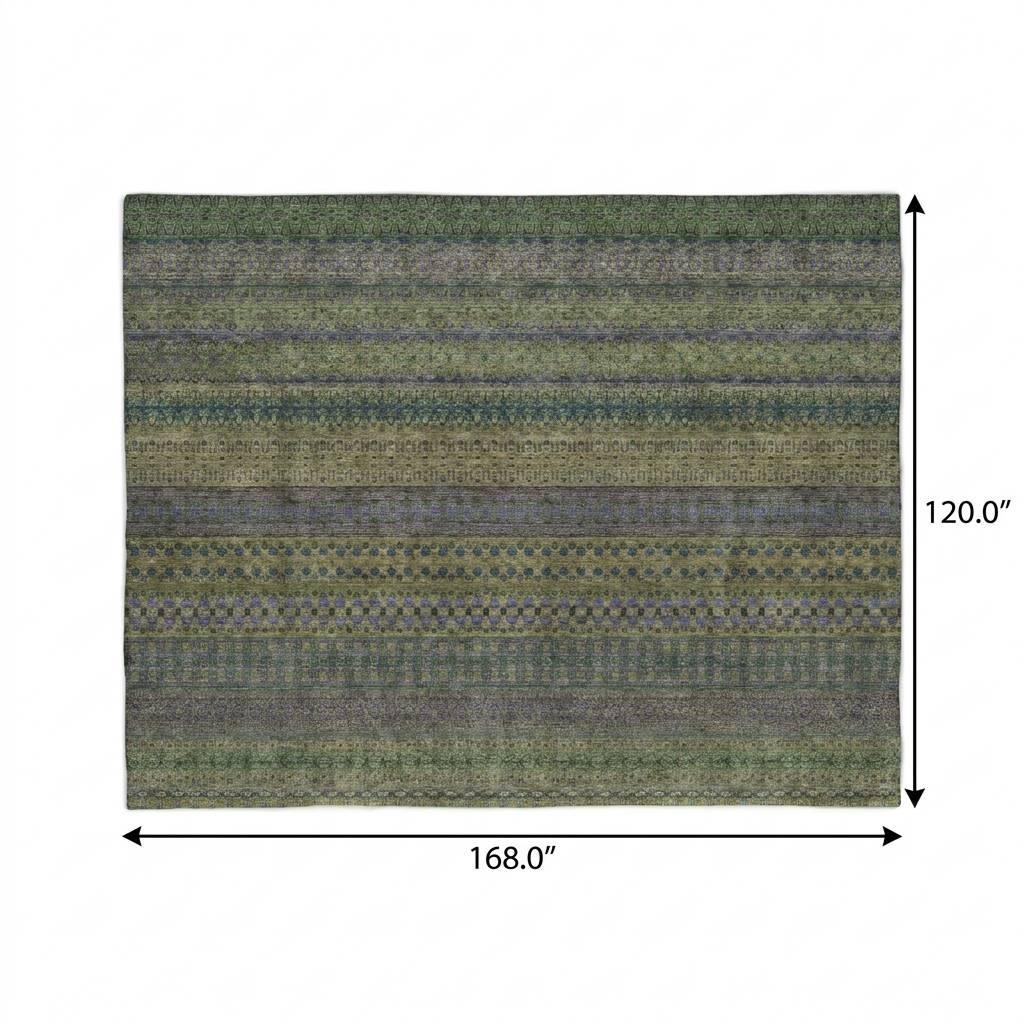 10' X 14' Olive Green And Green Striped Shag Washable Area Rug With UV Protection - HomeRoots - Flyclothing LLC