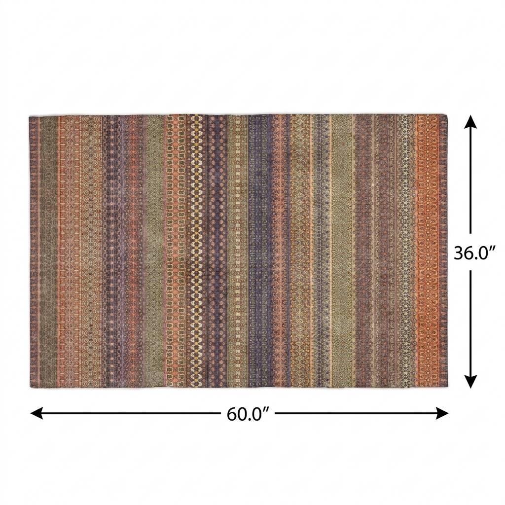 3' X 5' Orange And Beige Striped Shag Washable Area Rug With UV Protection - HomeRoots - Flyclothing LLC