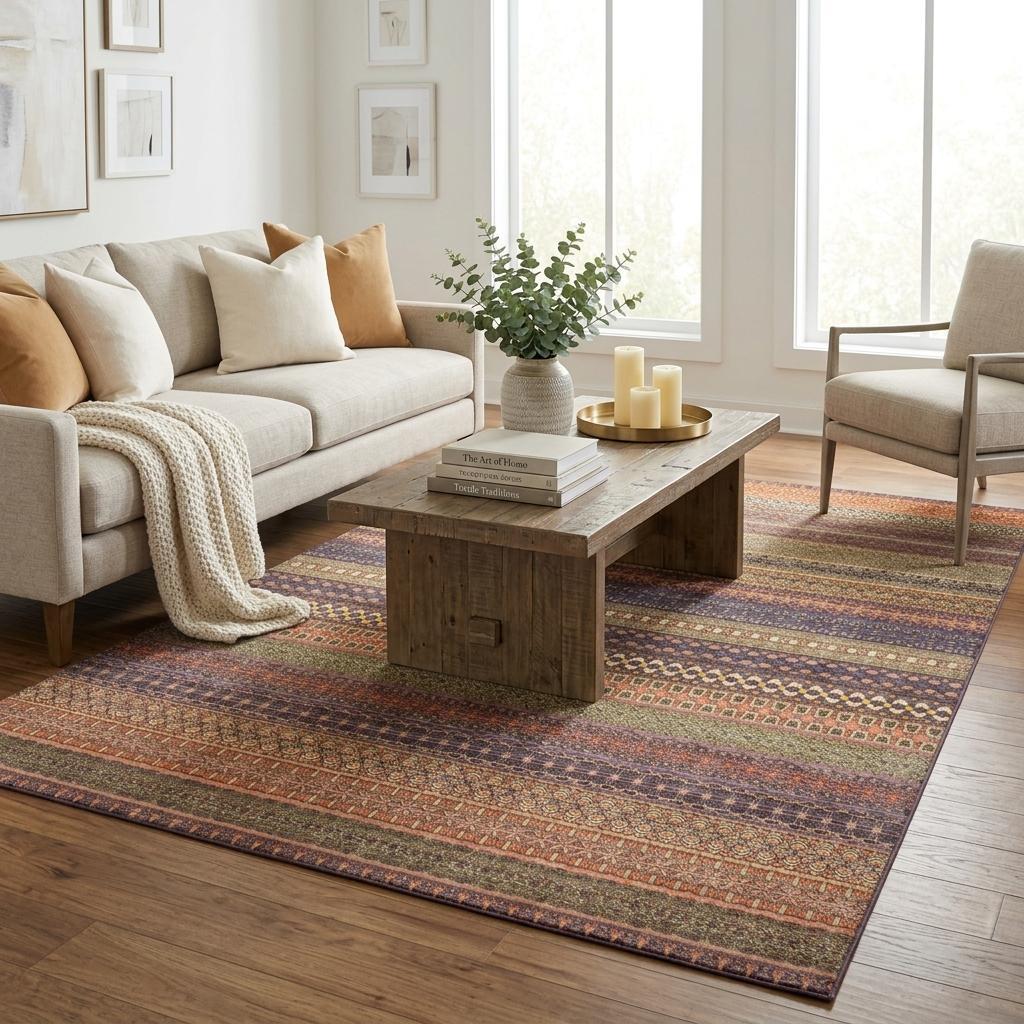 5' X 8' Orange And Beige Striped Shag Washable Area Rug With UV Protection - HomeRoots - Flyclothing LLC
