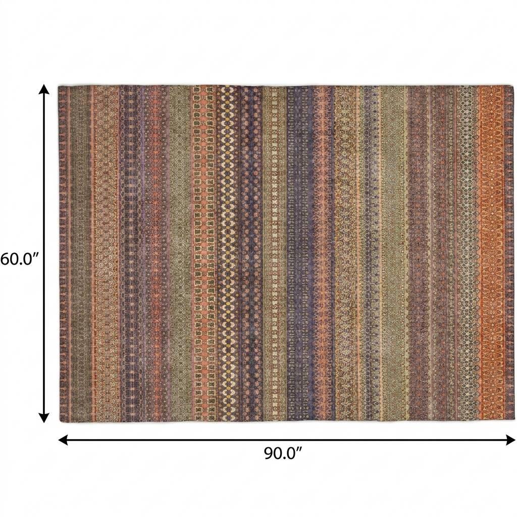 5' X 8' Orange And Beige Striped Shag Washable Area Rug With UV Protection - HomeRoots - Flyclothing LLC