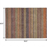 5' X 8' Orange And Beige Striped Shag Washable Area Rug With UV Protection - HomeRoots - Flyclothing LLC