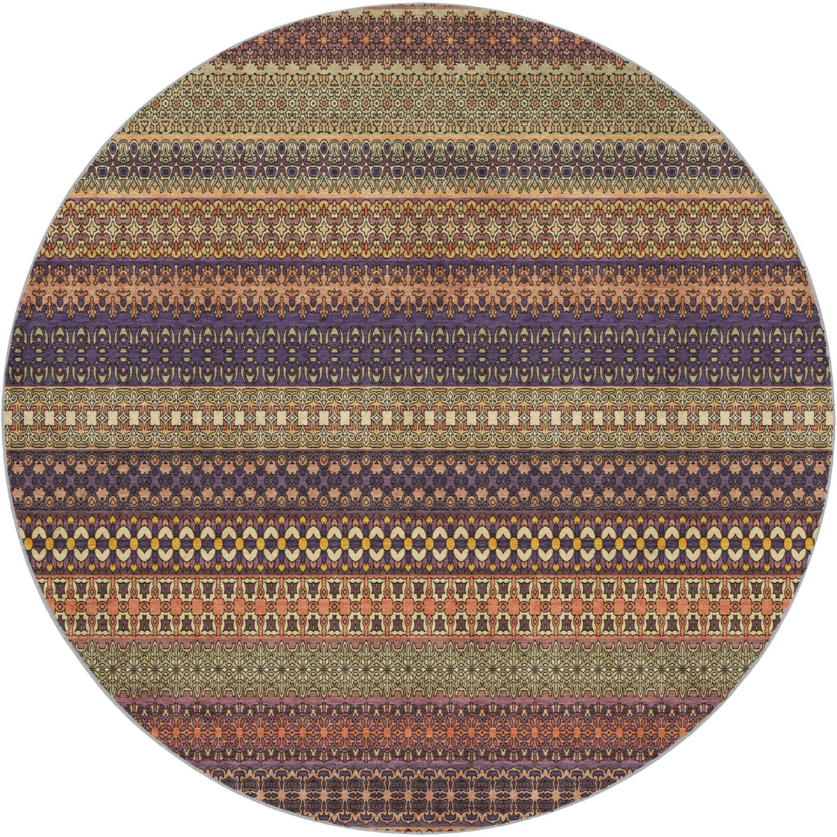 8' Orange And Beige Striped Shag Washable Round Rug With UV Protection - HomeRoots - Flyclothing LLC