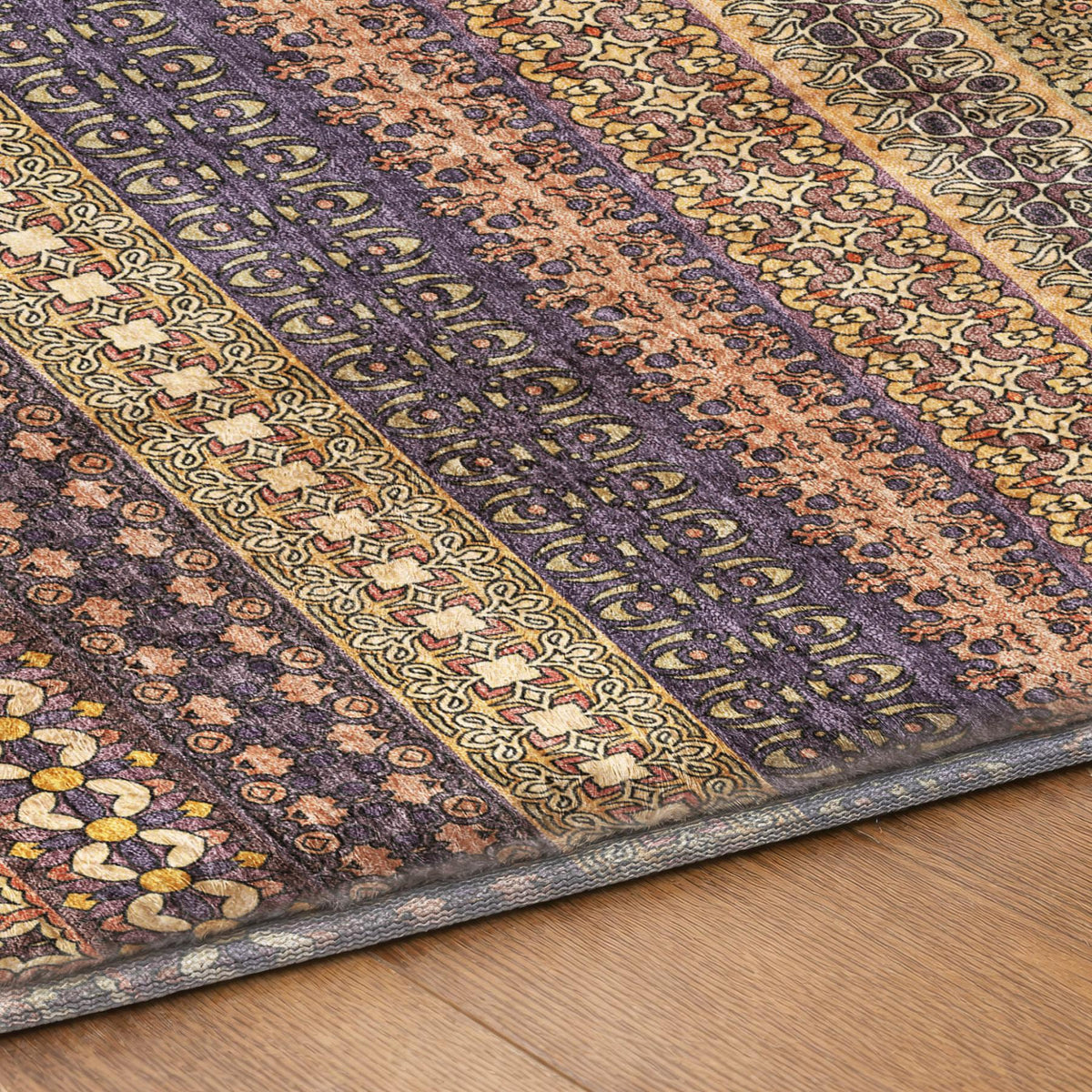8' Orange And Beige Striped Shag Washable Round Rug With UV Protection - HomeRoots - Flyclothing LLC
