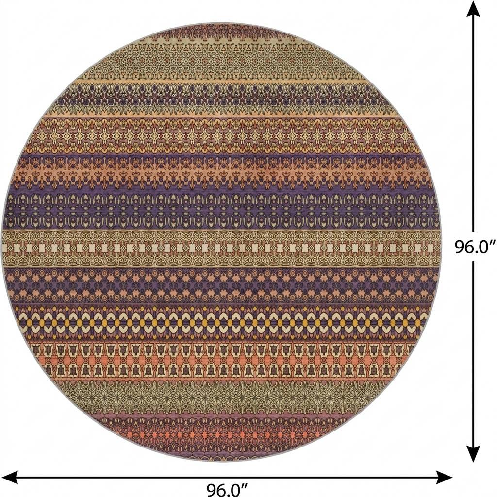 8' Orange And Beige Striped Shag Washable Round Rug With UV Protection - HomeRoots - Flyclothing LLC