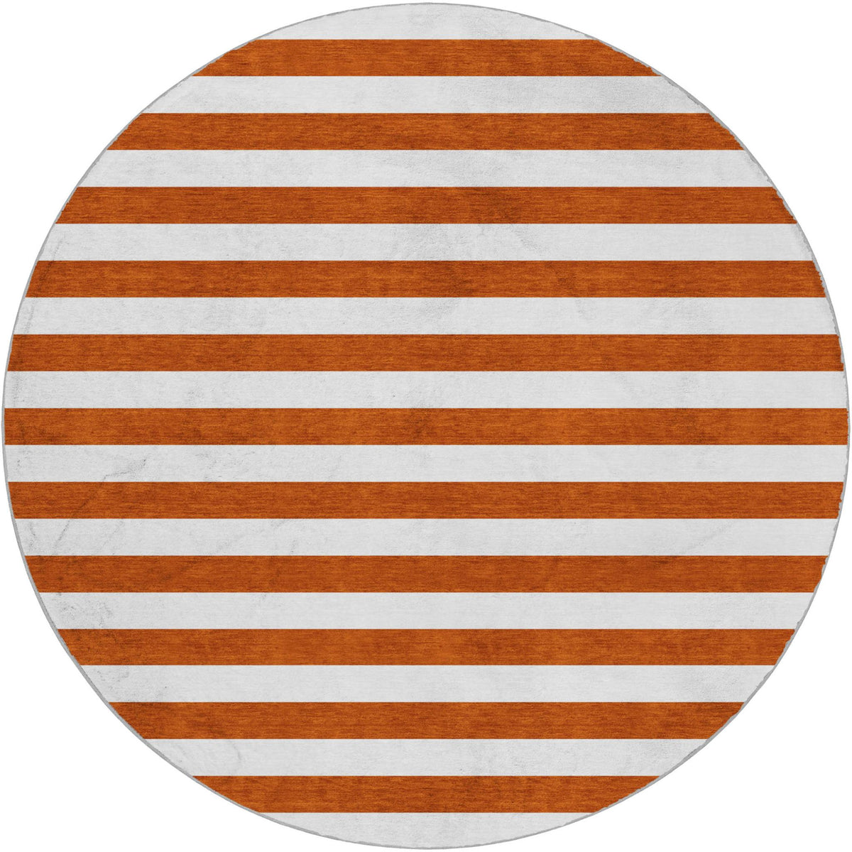8' Orange And Ivory Striped Shag Washable Round Rug With UV Protection - HomeRoots - Flyclothing LLC