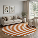 8' Orange And Ivory Striped Shag Washable Round Rug With UV Protection - HomeRoots - Flyclothing LLC