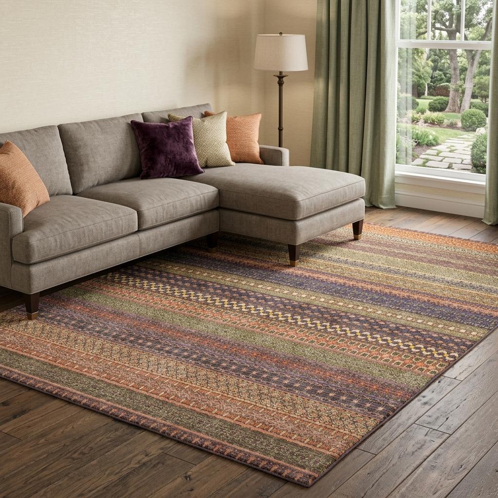 9' X 12' Orange And Beige Striped Shag Washable Area Rug With UV Protection - HomeRoots - Flyclothing LLC