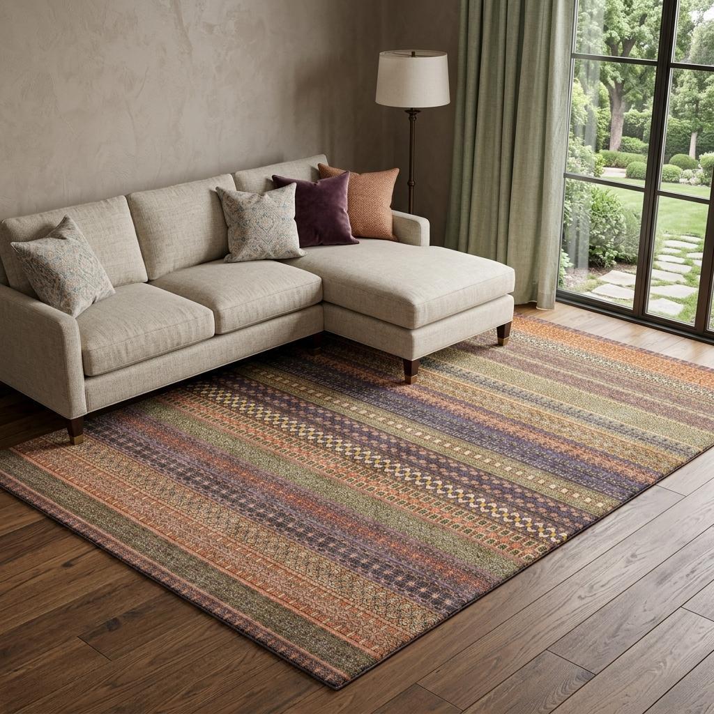 10' X 14' Orange And Beige Striped Shag Washable Area Rug With UV Protection - HomeRoots - Flyclothing LLC
