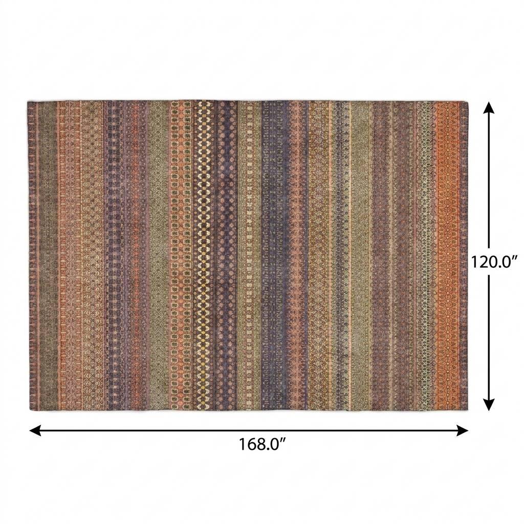 10' X 14' Orange And Beige Striped Shag Washable Area Rug With UV Protection - HomeRoots - Flyclothing LLC