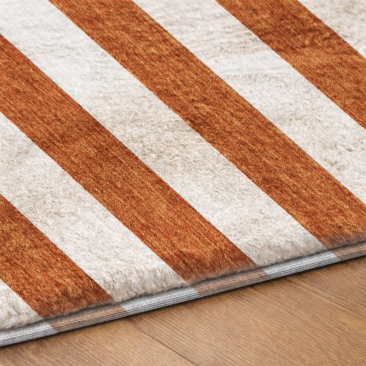 9' X 12' Orange And Ivory Striped Shag Washable Area Rug With UV Protection - HomeRoots - Flyclothing LLC
