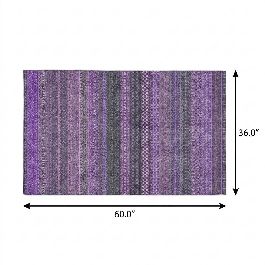 3' X 5' Purple And Lilac Striped Shag Washable Area Rug With UV Protection - HomeRoots - Flyclothing LLC