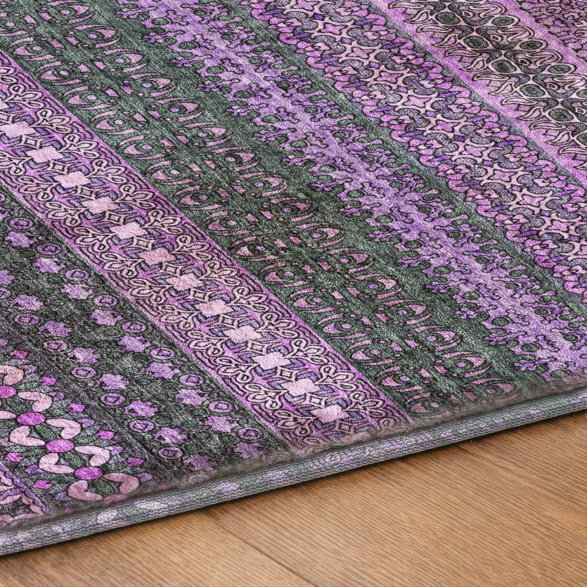 5' X 8' Purple And Lilac Striped Shag Washable Area Rug With UV Protection - HomeRoots - Flyclothing LLC