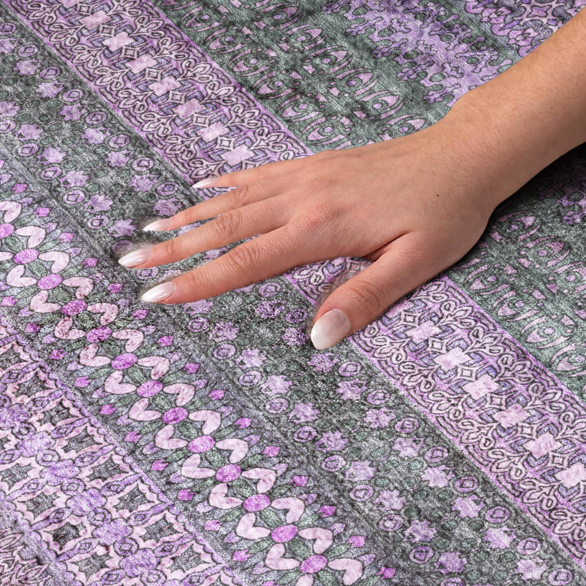 5' X 8' Purple And Lilac Striped Shag Washable Area Rug With UV Protection - HomeRoots - Flyclothing LLC