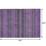 5' X 8' Purple And Lilac Striped Shag Washable Area Rug With UV Protection - HomeRoots - Flyclothing LLC