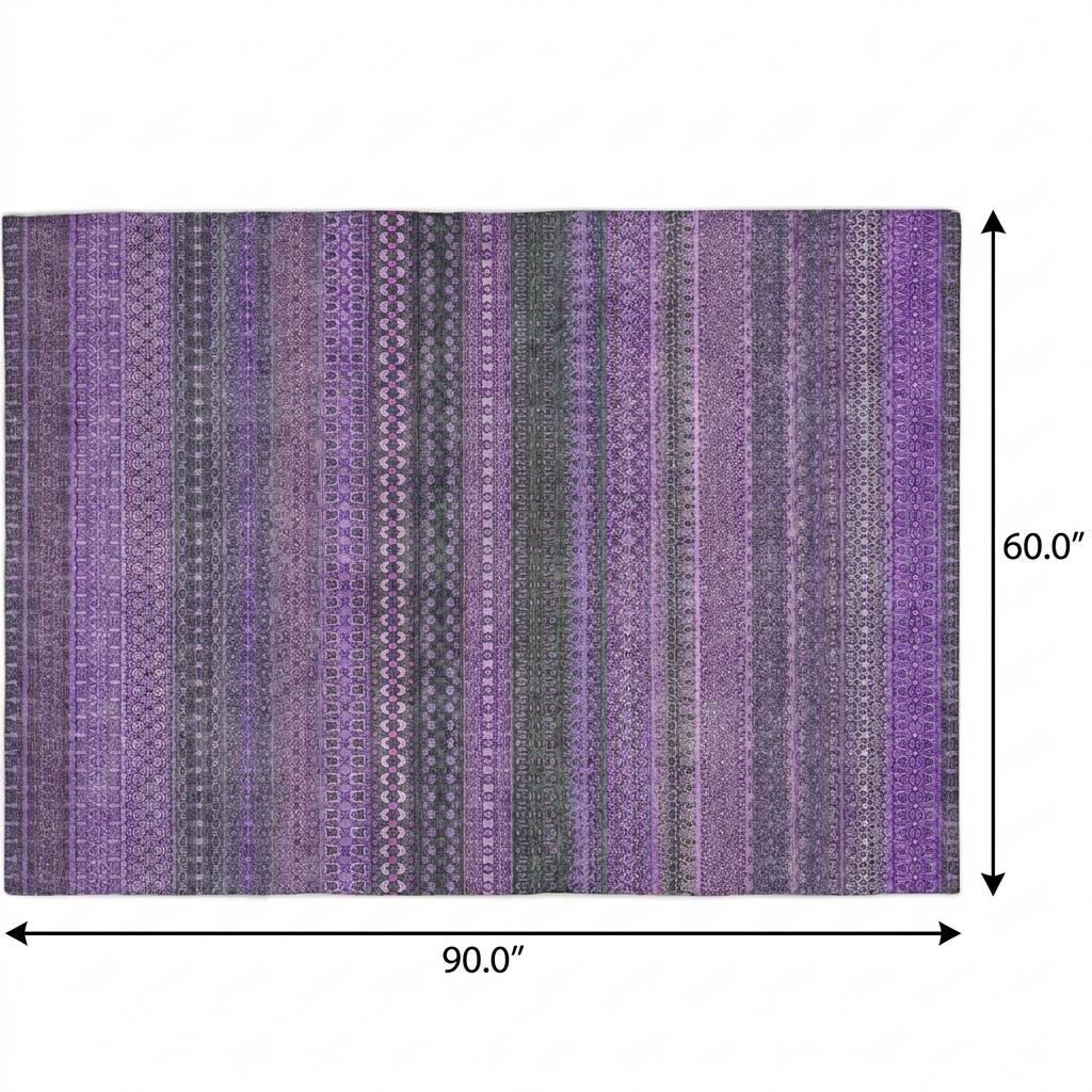 5' X 8' Purple And Lilac Striped Shag Washable Area Rug With UV Protection - HomeRoots - Flyclothing LLC