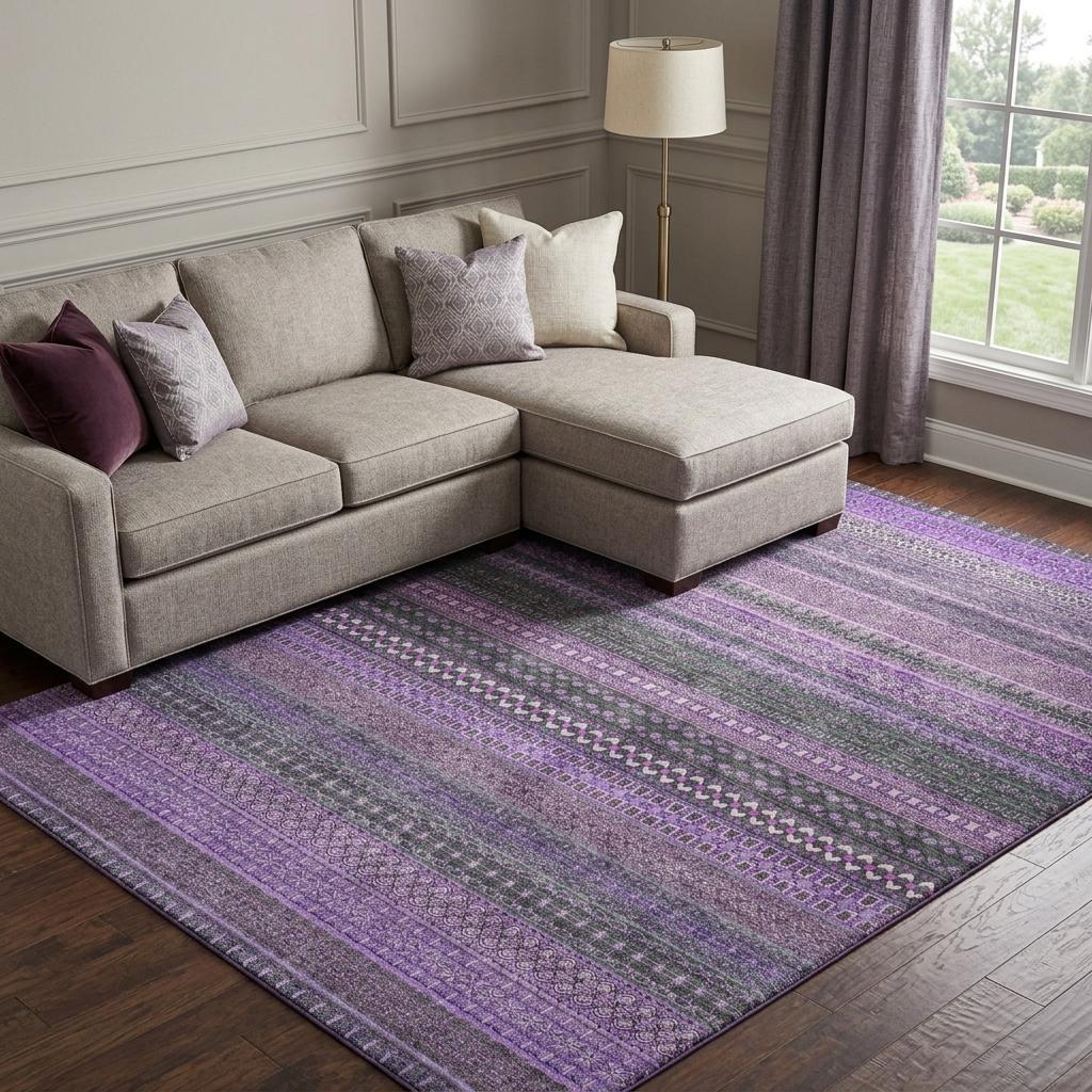 8' X 10' Purple And Lilac Striped Shag Washable Area Rug With UV Protection - HomeRoots - Flyclothing LLC