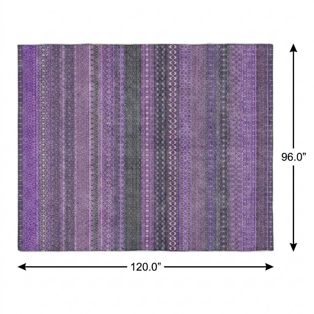 8' X 10' Purple And Lilac Striped Shag Washable Area Rug With UV Protection - HomeRoots - Flyclothing LLC