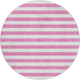 8' Pink And Ivory Striped Shag Washable Round Rug With UV Protection - HomeRoots - Flyclothing LLC