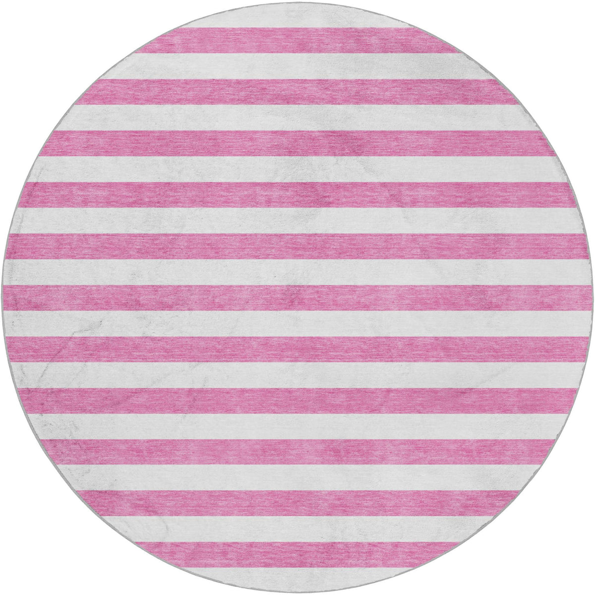 8' Pink And Ivory Striped Shag Washable Round Rug With UV Protection - HomeRoots - Flyclothing LLC