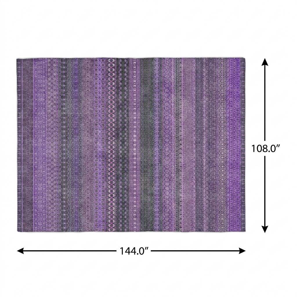 9' X 12' Purple And Lilac Striped Shag Washable Area Rug With UV Protection - HomeRoots - Flyclothing LLC