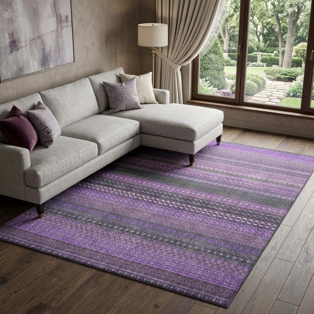 10' X 14' Purple And Lilac Striped Shag Washable Area Rug With UV Protection - HomeRoots - Flyclothing LLC