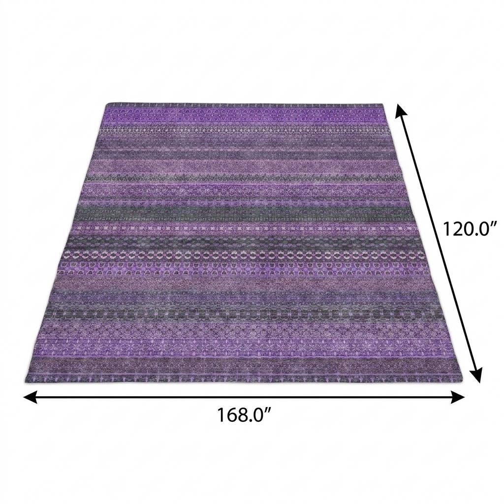 10' X 14' Purple And Lilac Striped Shag Washable Area Rug With UV Protection - HomeRoots - Flyclothing LLC