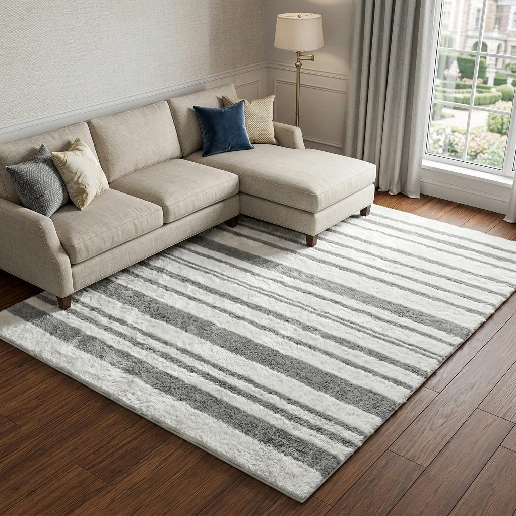 9' X 12' Pink And Ivory Striped Shag Washable Area Rug With UV Protection - HomeRoots - Flyclothing LLC