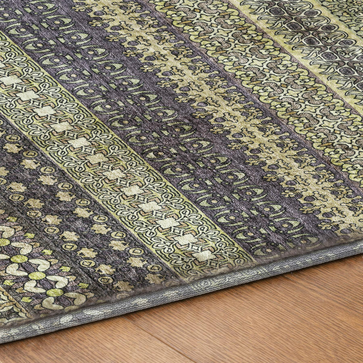 3' X 5' Sage And Green Striped Shag Washable Area Rug With UV Protection - HomeRoots - Flyclothing LLC