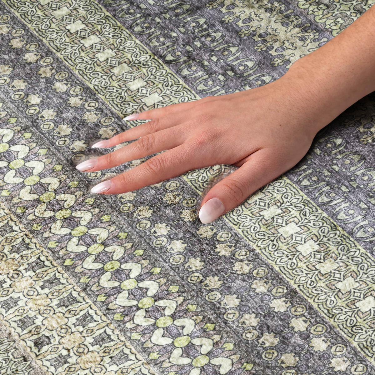 3' X 5' Sage And Green Striped Shag Washable Area Rug With UV Protection - HomeRoots - Flyclothing LLC