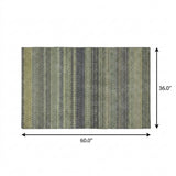 3' X 5' Sage And Green Striped Shag Washable Area Rug With UV Protection - HomeRoots - Flyclothing LLC