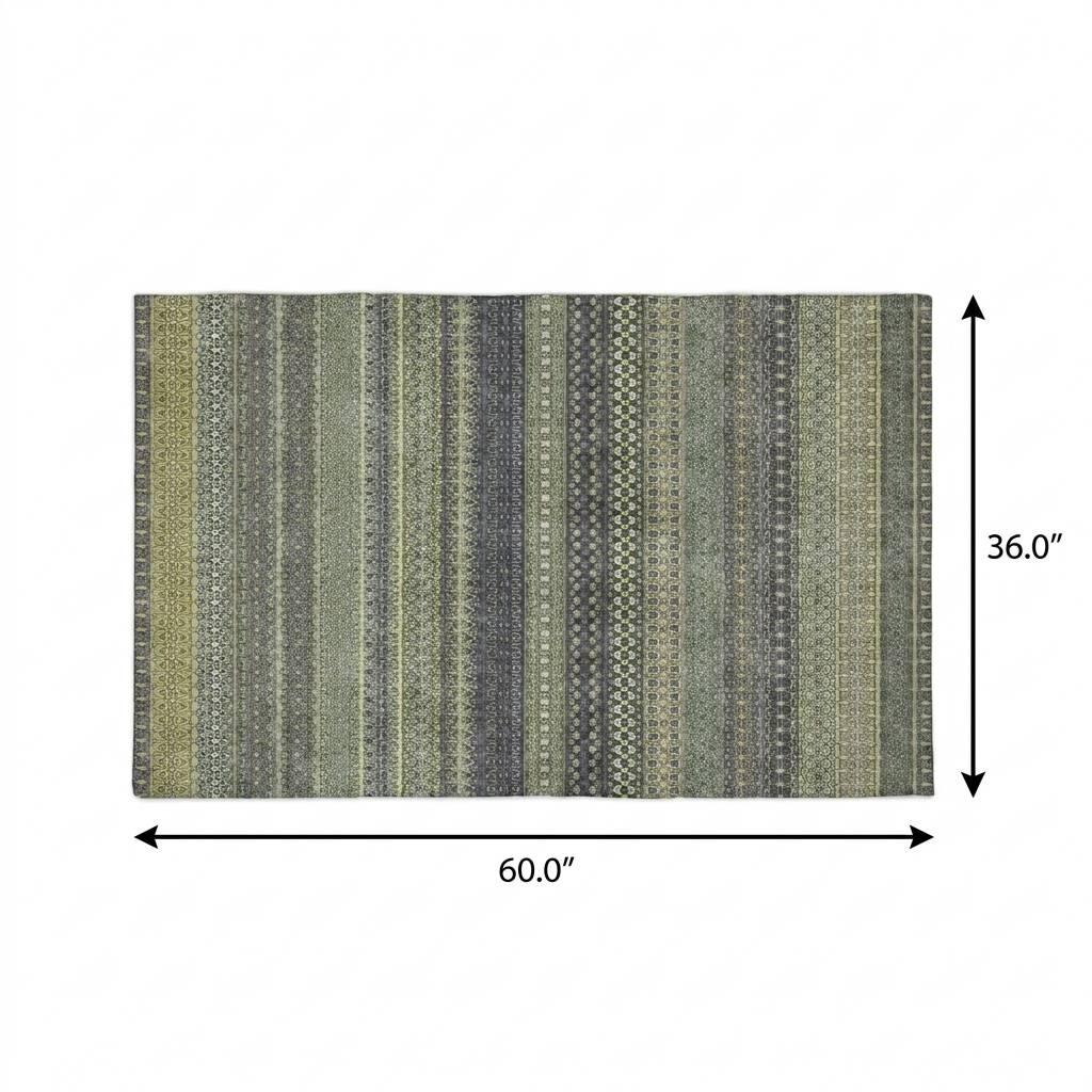 3' X 5' Sage And Green Striped Shag Washable Area Rug With UV Protection - HomeRoots - Flyclothing LLC