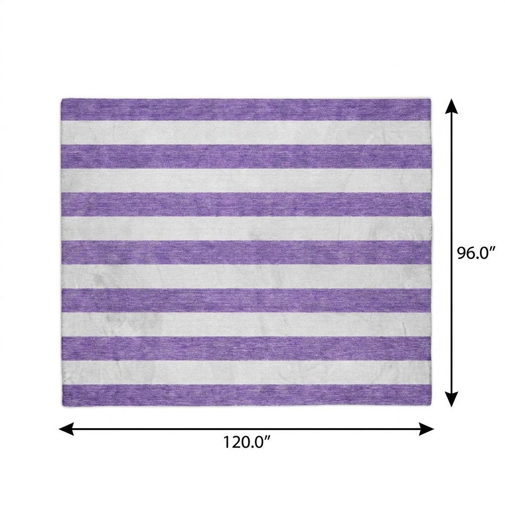 8' X 10' Purple And Ivory Striped Shag Washable Area Rug With UV Protection - HomeRoots - Flyclothing LLC