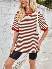 Lovelet Striped Round Neck Half Sleeve T-Shirt - Trendsi