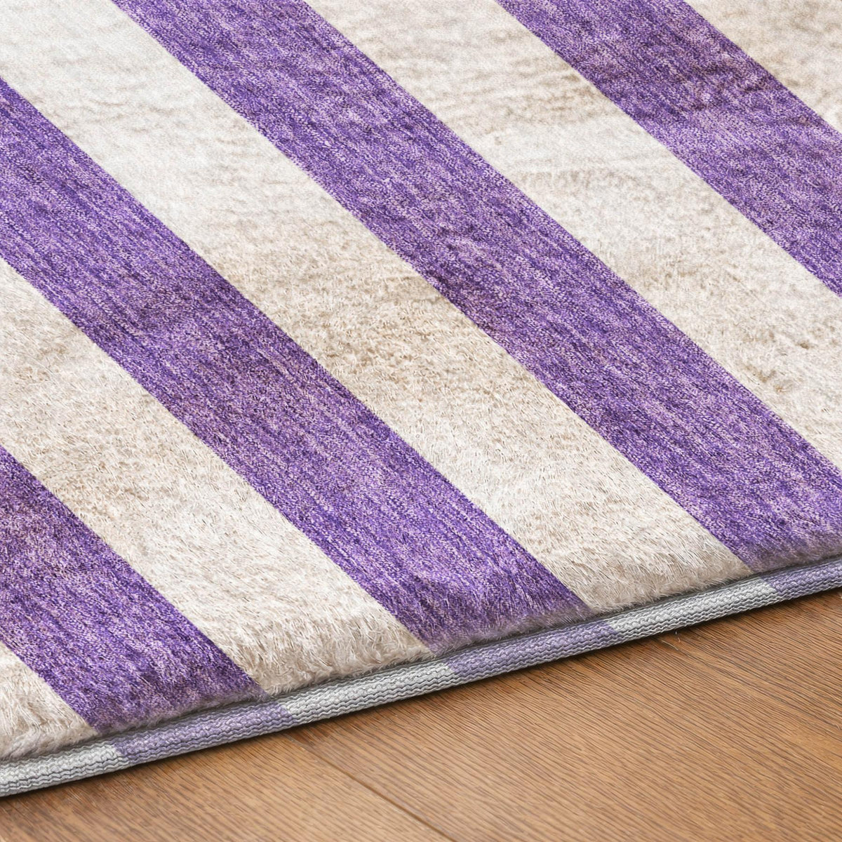 9' X 12' Purple And Ivory Striped Shag Washable Area Rug With UV Protection - HomeRoots - Flyclothing LLC
