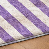 9' X 12' Purple And Ivory Striped Shag Washable Area Rug With UV Protection - HomeRoots - Flyclothing LLC