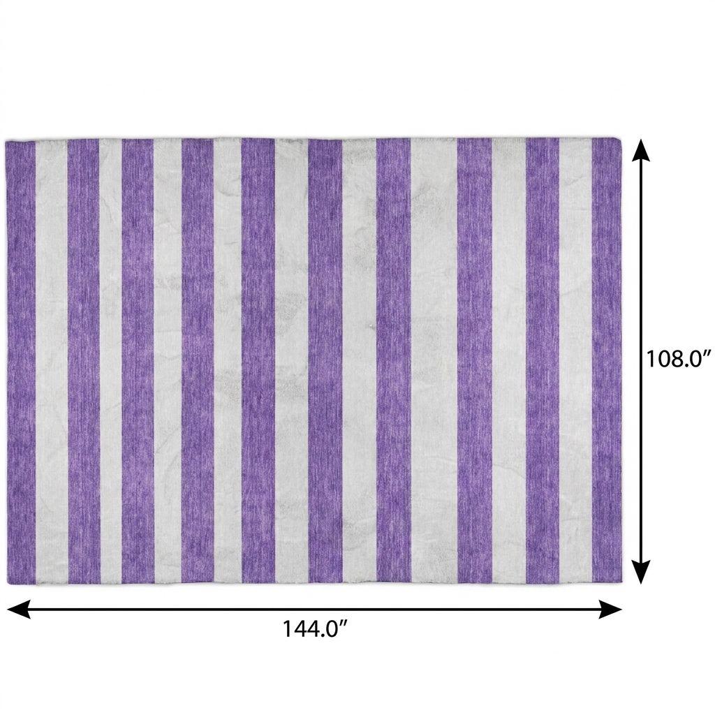 9' X 12' Purple And Ivory Striped Shag Washable Area Rug With UV Protection - HomeRoots - Flyclothing LLC