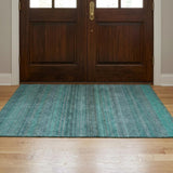 3' X 5' Turquoise And Teal Striped Shag Washable Area Rug With UV Protection - HomeRoots - Flyclothing LLC