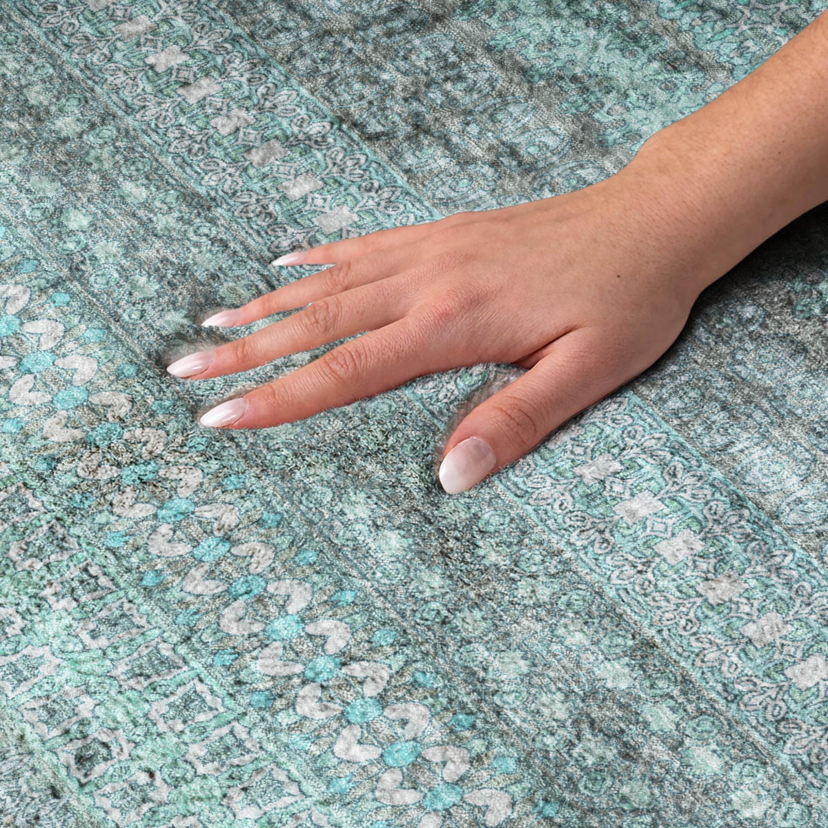 3' X 5' Turquoise And Teal Striped Shag Washable Area Rug With UV Protection - HomeRoots - Flyclothing LLC