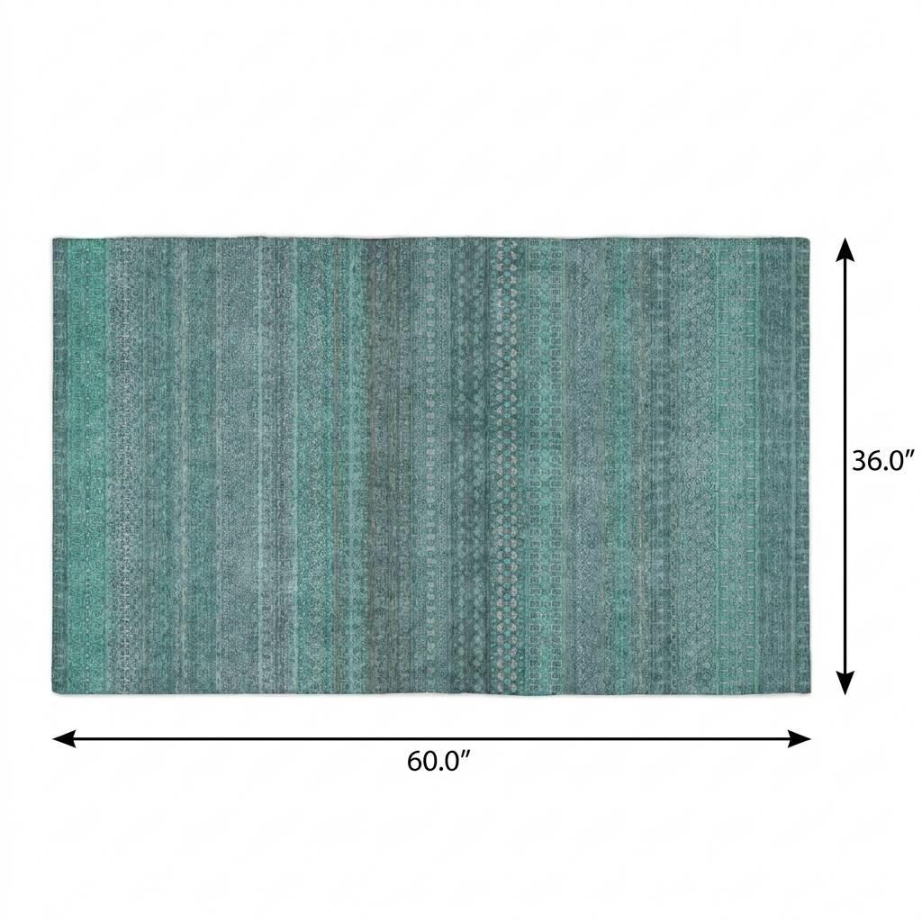 3' X 5' Turquoise And Teal Striped Shag Washable Area Rug With UV Protection - HomeRoots - Flyclothing LLC