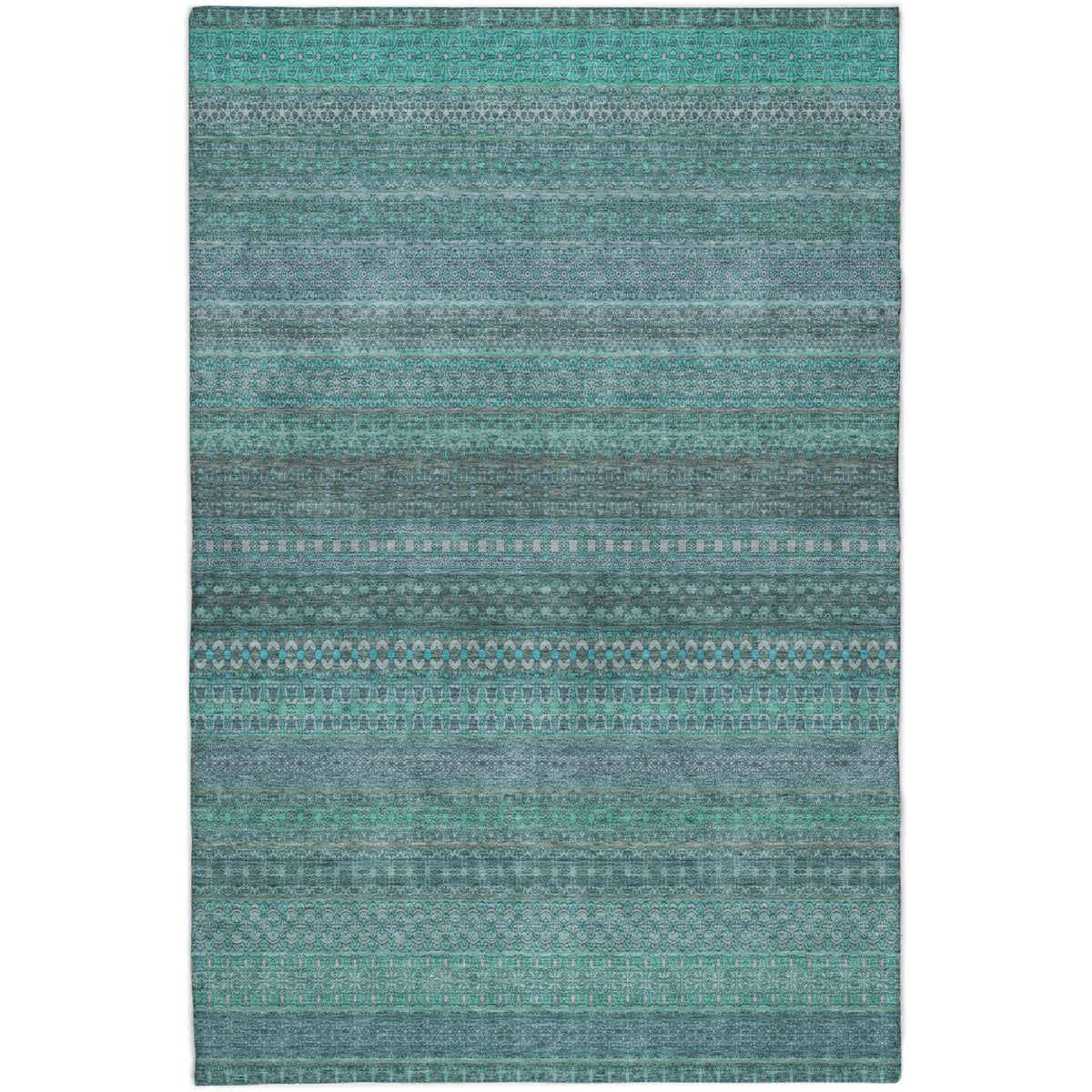 5' X 8' Turquoise And Teal Striped Shag Washable Area Rug With UV Protection - HomeRoots - Flyclothing LLC