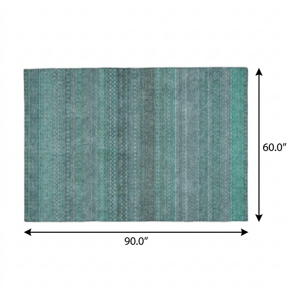 5' X 8' Turquoise And Teal Striped Shag Washable Area Rug With UV Protection - HomeRoots - Flyclothing LLC