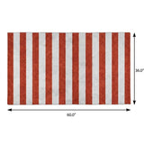 3' X 5' Red And Ivory Striped Shag Washable Area Rug With UV Protection - HomeRoots - Flyclothing LLC