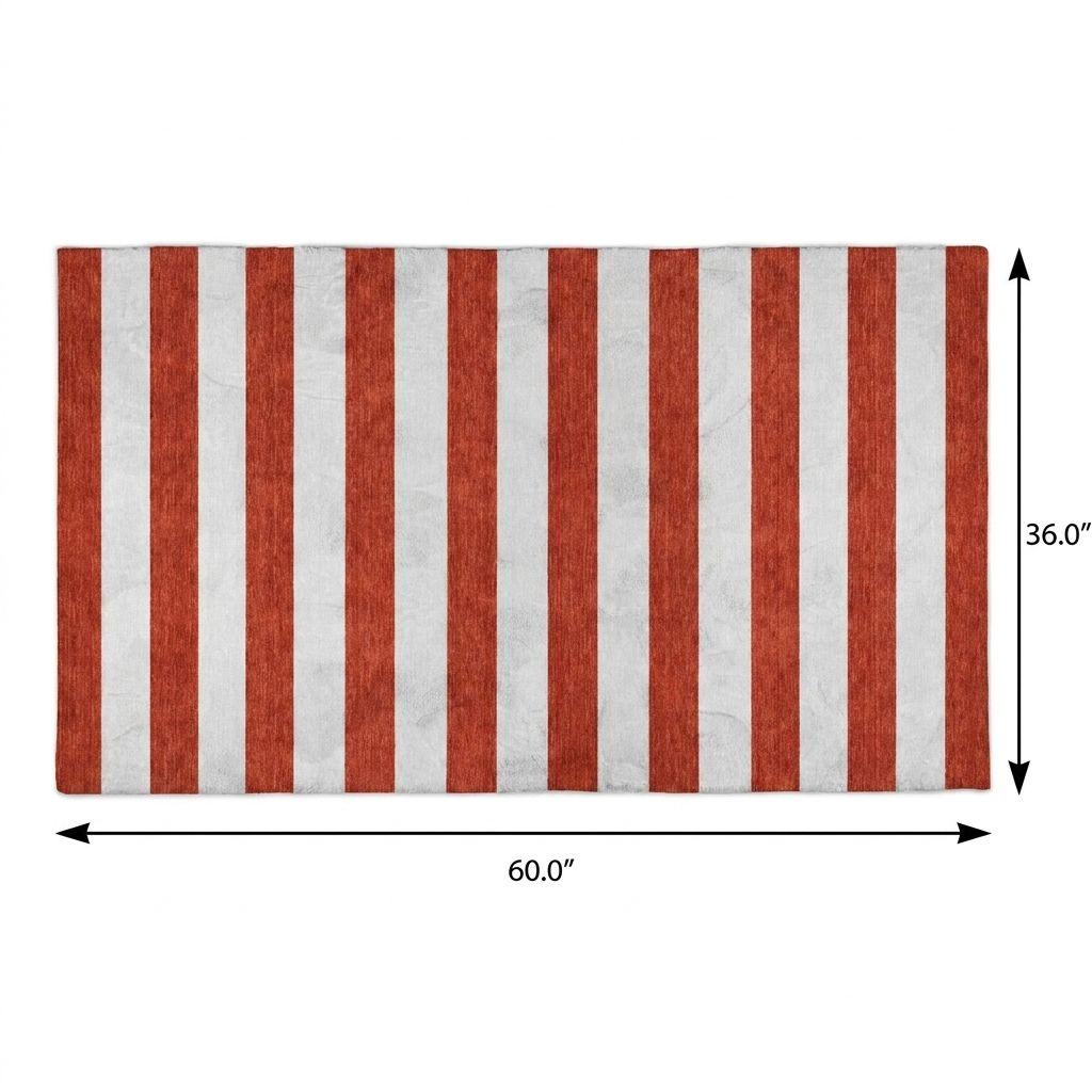 3' X 5' Red And Ivory Striped Shag Washable Area Rug With UV Protection - HomeRoots - Flyclothing LLC