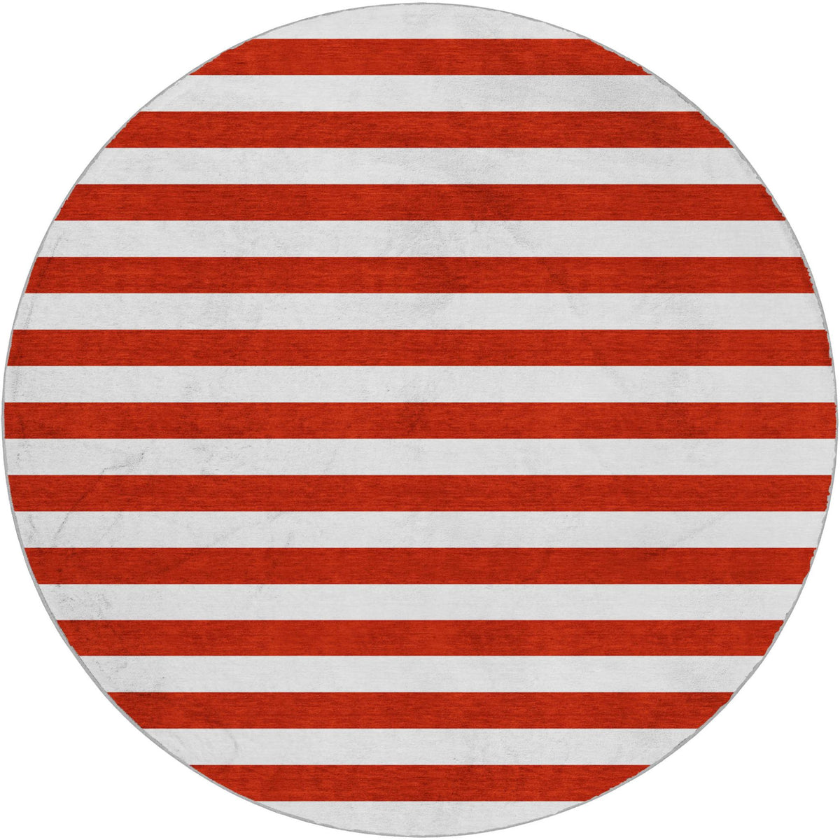 8' Red And Ivory Striped Shag Washable Round Rug With UV Protection - HomeRoots - Flyclothing LLC