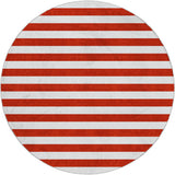 8' Red And Ivory Striped Shag Washable Round Rug With UV Protection - HomeRoots - Flyclothing LLC