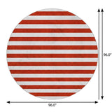 8' Red And Ivory Striped Shag Washable Round Rug With UV Protection - HomeRoots - Flyclothing LLC